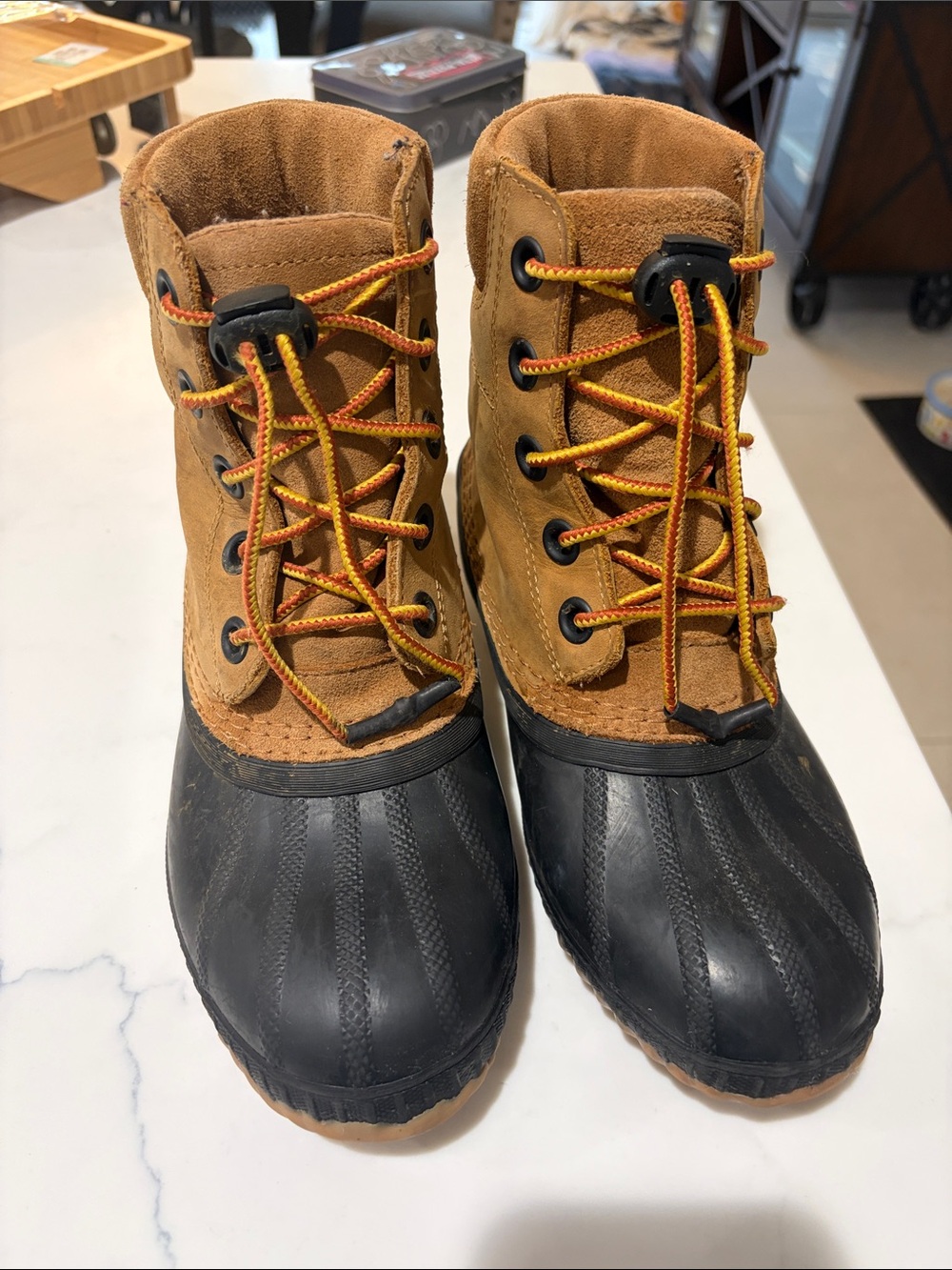 SOREL Boys Duck Boots Size 4 Brown Black Waterproof Lace Up Outdoor Boots